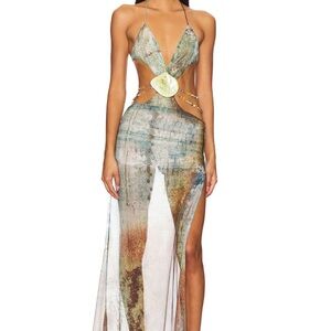 Vida Backless Maxi Dress With Shell Trim in Marine